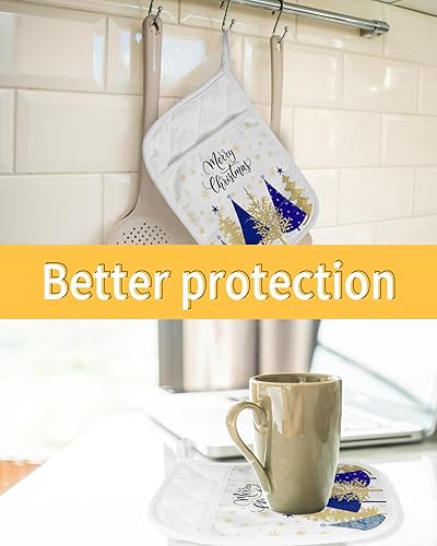 Miniatura 7 de Juego de 2 agarraderas de tela de toalla para cocina, antideslizante y aislante de calor, juego de 2 macetas con bolsillo, guantes gruesos para
