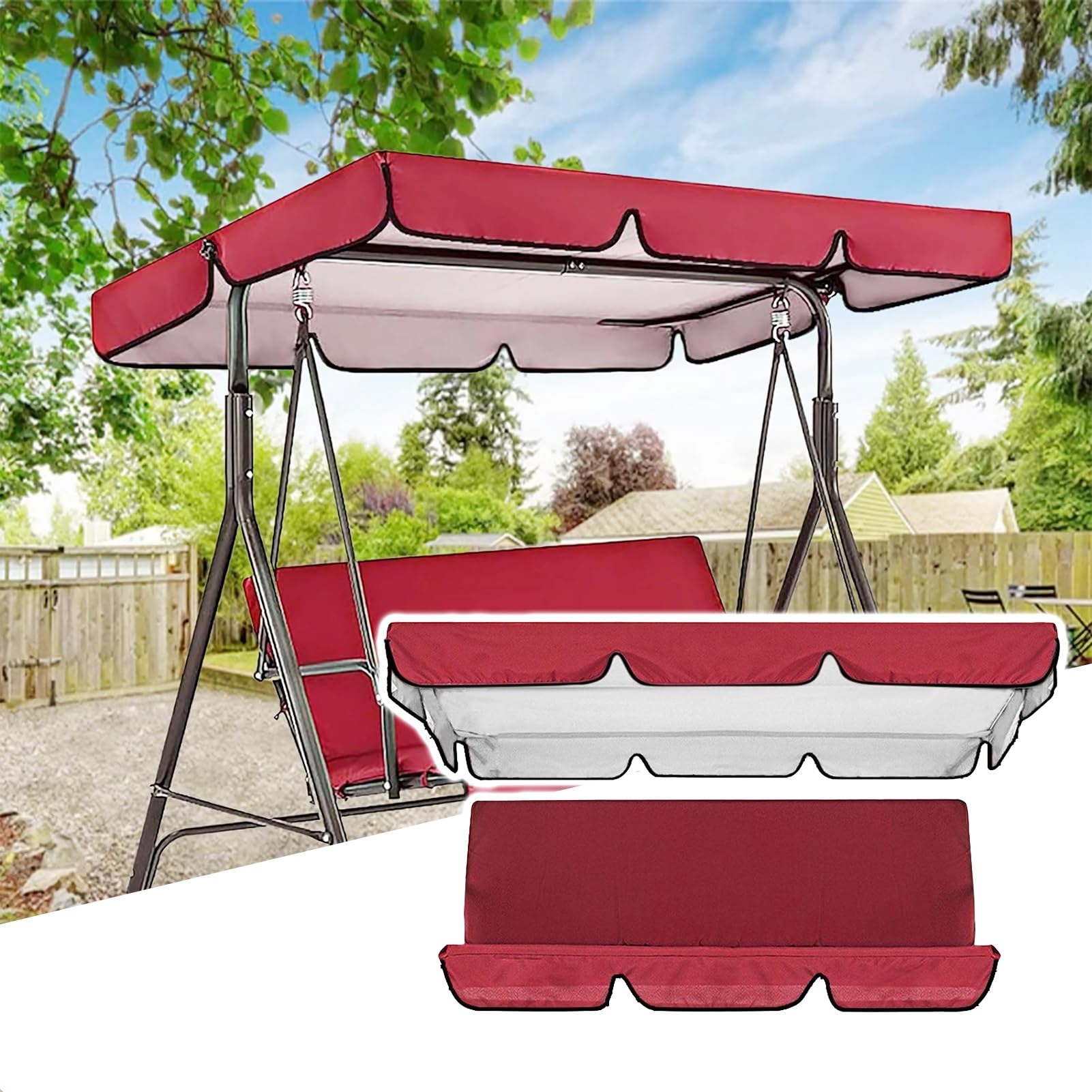YURCI Replacement Canopy Swing Seat Chair, 3 Seat Outdoor Porch Swing Seat Canopy Cover, Waterproof Windproof Anti-UV Heavy Duty Rip Proof Garden Hammock Cover