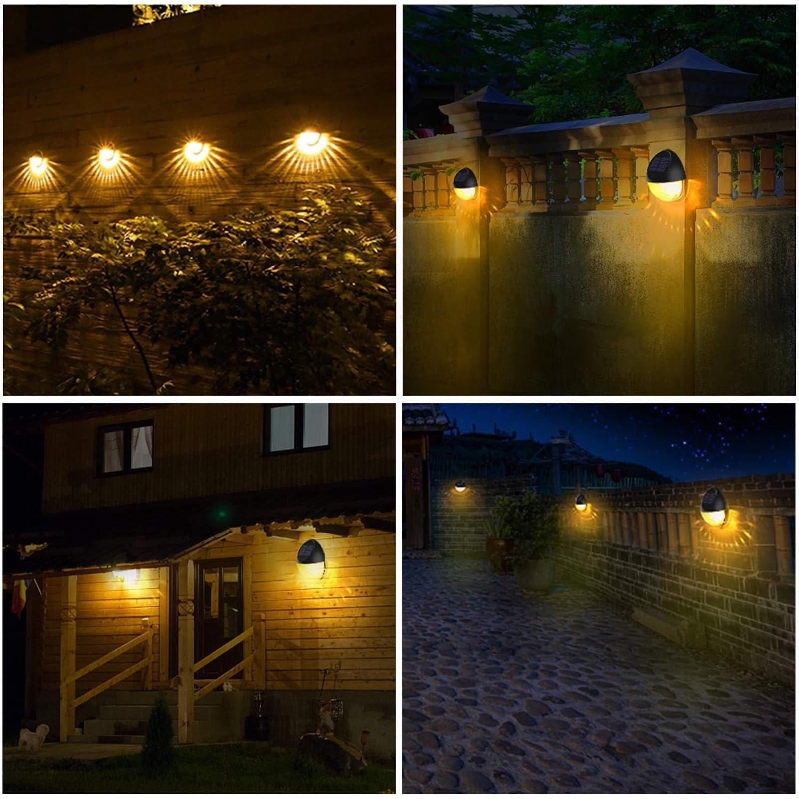Luces solares de pared para exteriores, lámpara semicircular impermeable IP67 para jardín, encendido/apagado automático, sin cables, iluminación decorativa de paisaje, 4 unidades