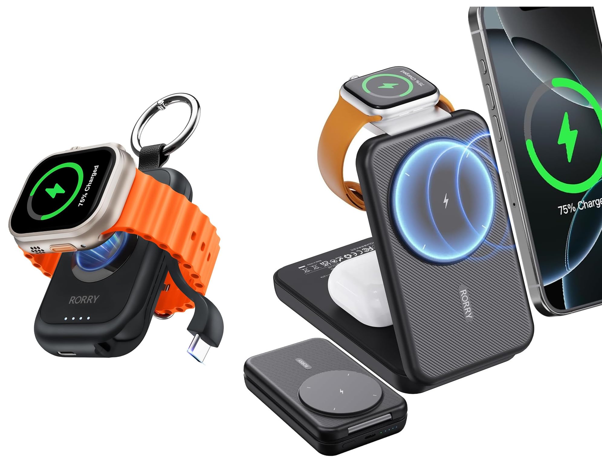 Rorry Keychain Portable Charger 2500mAh & Portable Charger, 3 in 1 Charging Station 10000mAh