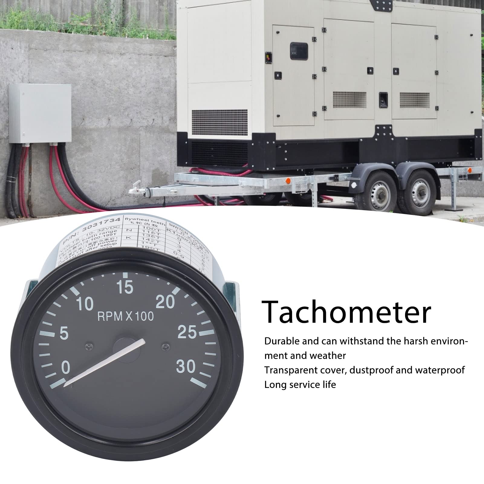 3031734 Medidor de Tacómetro del Motor, Medidor de Tacómetro Azul Universal para Automóvil Luz Negra entre Cambios 0-3000 RPM Indicador de Presión de Aceite para Generador DC10-32V