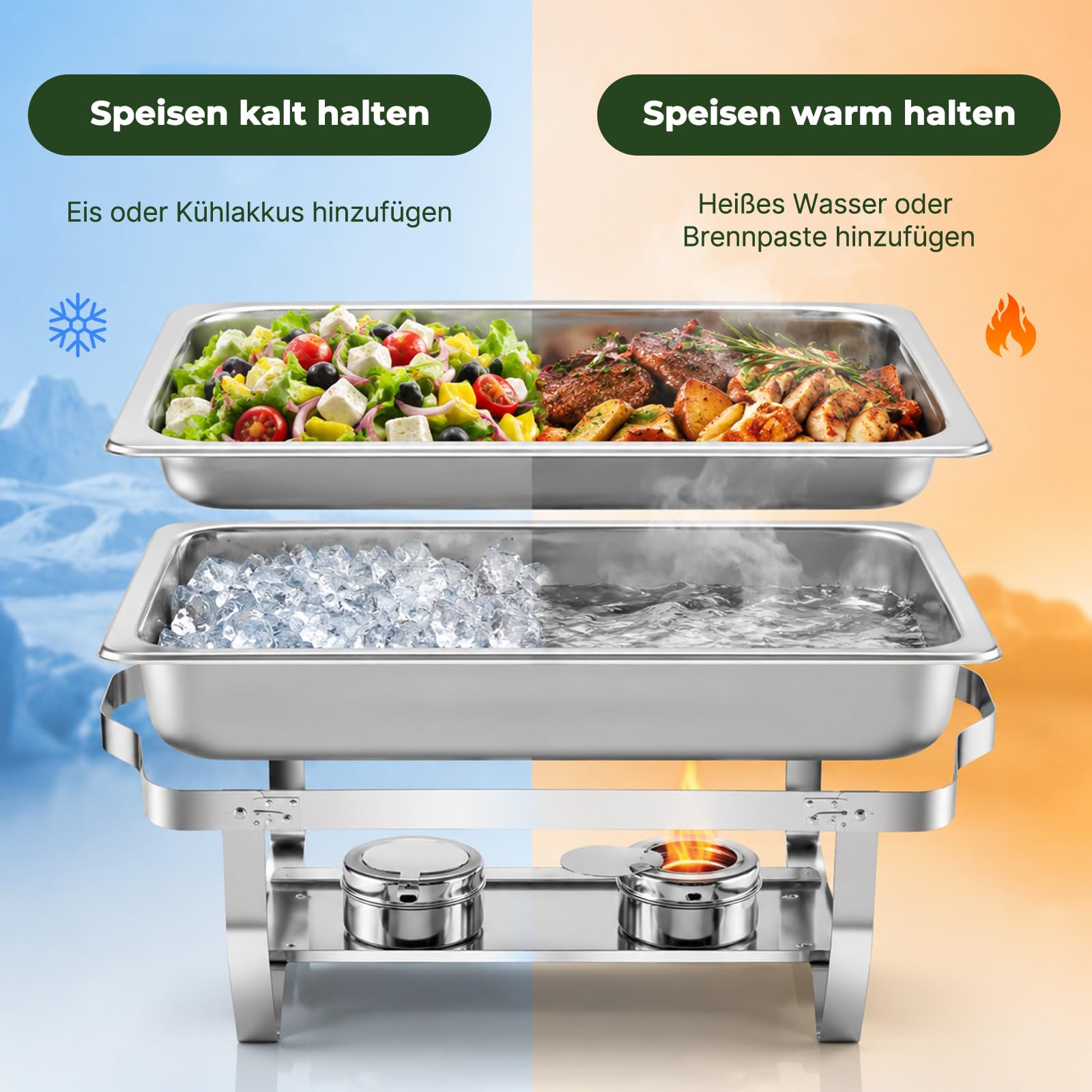 Aplancee Chafing Dish, 2 contenitori scaldavivande in acciaio inox, per catering, buffet e feste