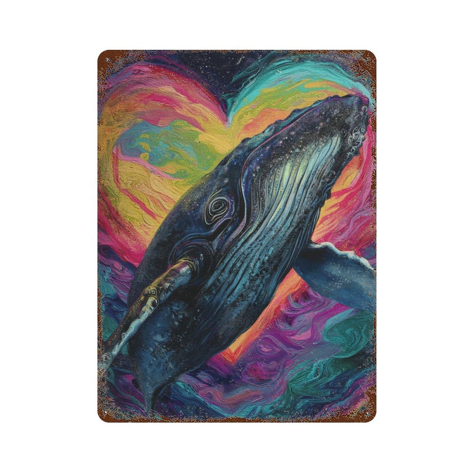 Whale Heart Painting Artwork Vintage Rust Metal Sign 15.7"x11.8", Retro Wall Decor for Garage, Pub Or Kitchen