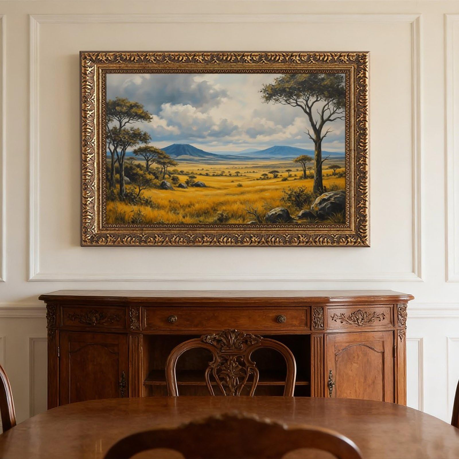 Mnyuein Póster de paisaje pastoral de la naturaleza, 7 lienzos, decoración de pared, pinturas para sala de estar, dormitorio, marco dorado retro, 12 pulgadas de largo x 18 pulgadas de ancho