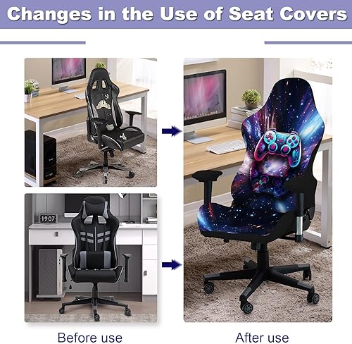 Miniatura 3 de Fundas para Sillas Gaming, Impresión 3D Elásticas Suaves Antideslizantes Fáciles de Instalar Funda para Silla Gamer con Funda para Reposabrazos (Sin