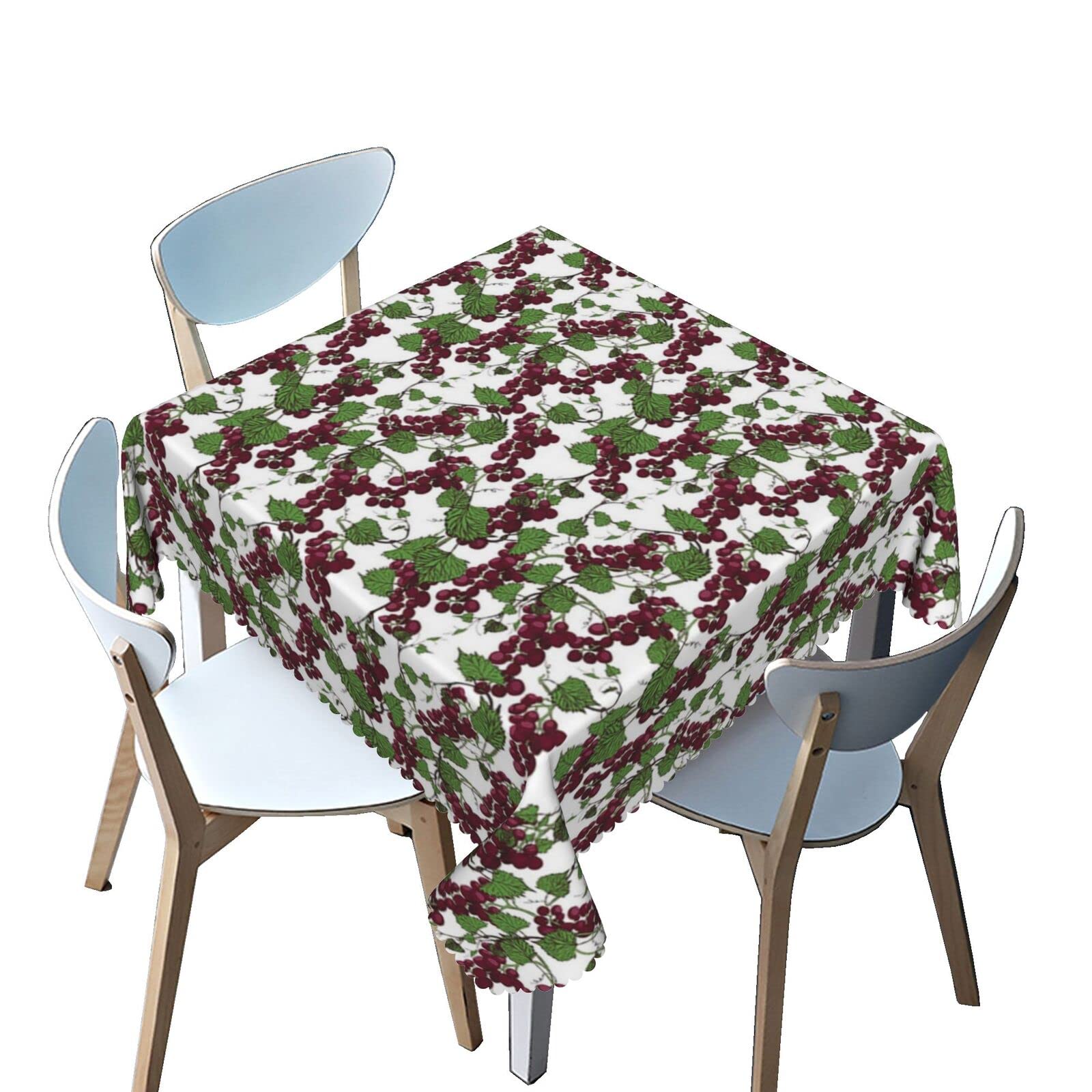 Fruits Theme Square Tablecloth,52x52 Inch,Stain Wrinkle Resistant Reusable Washable Print Square tablecloths,for Kitchen Outdoor Picnic Party Patio Wedding Family(Raspberry and Reseda Green)