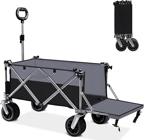 Carro de playa con ruedas grandes para arena y freno, carrito plegable de alta resistencia de 180 L con portón trasero extensible, para camping,