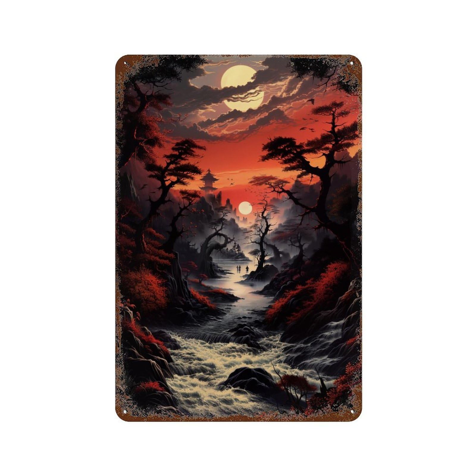 Enchanted Sunset Forest Distressed Metal Wall Sign 11.8"x7.9", Shabby Chic Decor for Garage, Pub Or Kitchen