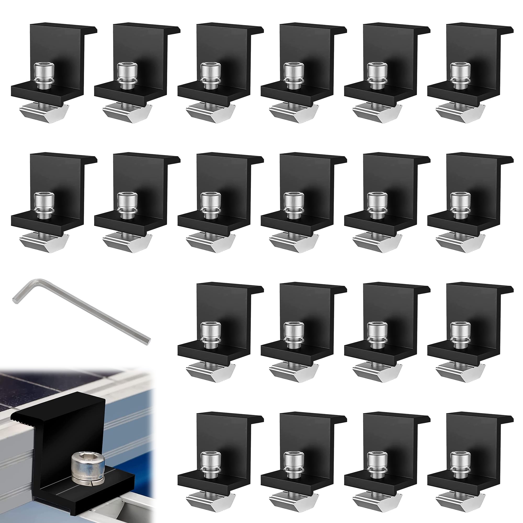 Kit de Fixation Panneau Solaire: 20 Pièces Support Panneau Photovoltaique en Aluminium 30 mm Support Montage Panneau Solaire en Z Avec Ecrous et Boulon