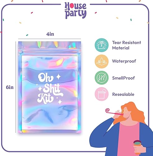 Miniatura 9 de HOUSE OF PARTY Bolsas para kit de resaca  10 unidades  (4 x 6 pulgadas) Oh Shit bolsas de almacenamiento con cierre de cremallera impresas  Bolsas