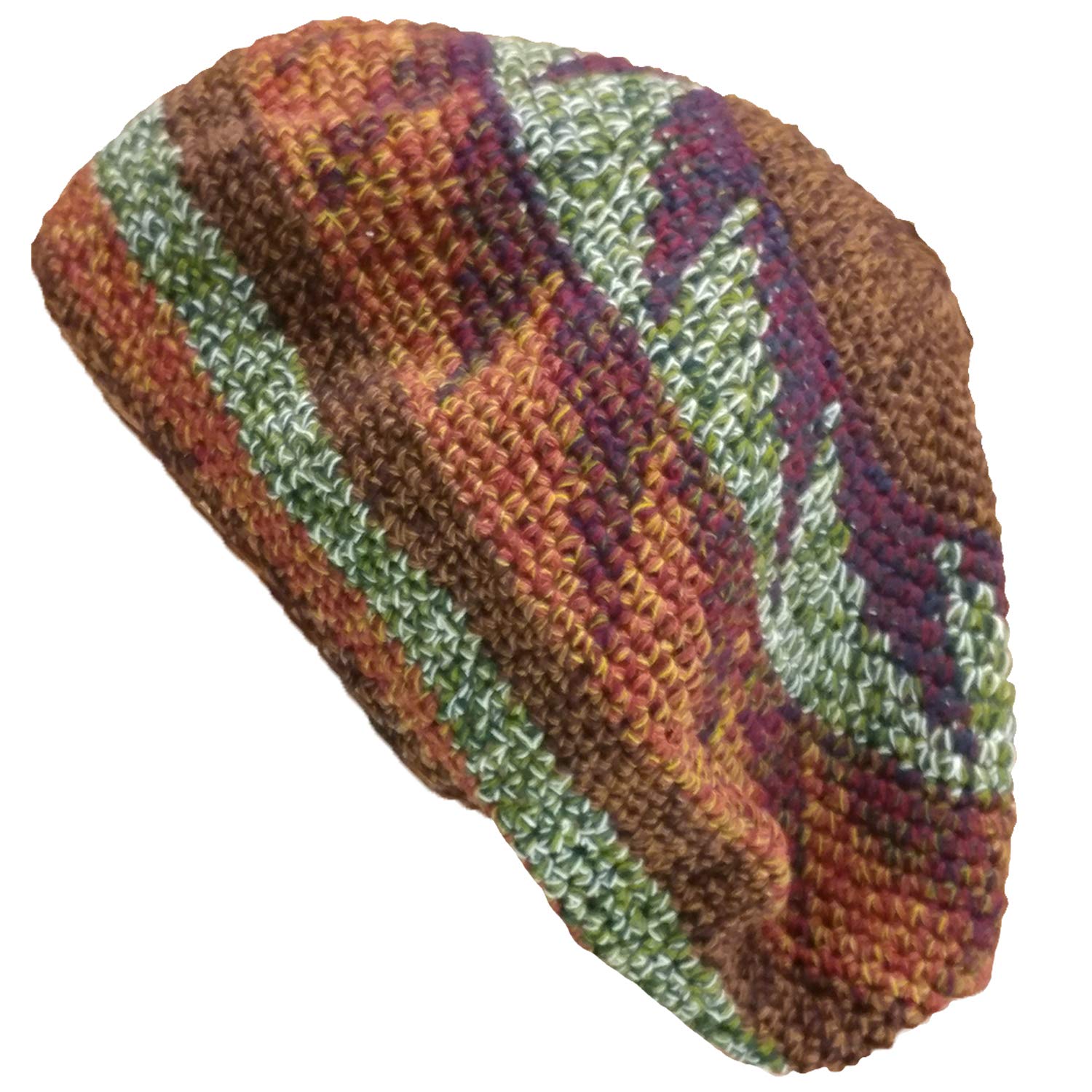 Large Tam Beret Slouchy Cap Hat Crochet Cotton Burnt Orange Rust Green Earthtone Pinwheel