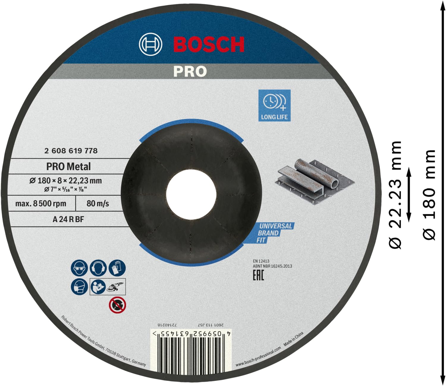 Bosch 1 x PRO Metal Longlife tarcza szlifierska do dużych szlifierek kątowych i otwór 22,23 mm (do stali, Ø 180 mm, profesjonalne akcesoria, duża szlifierka kątowa)