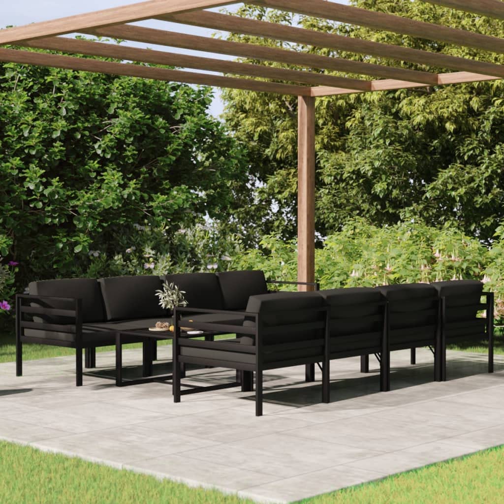 Juego de muebles de jardín de aluminio modular de 9 piezas, para jardín, terraza y balcón, incluye cojines de asiento y respaldo, color antracita