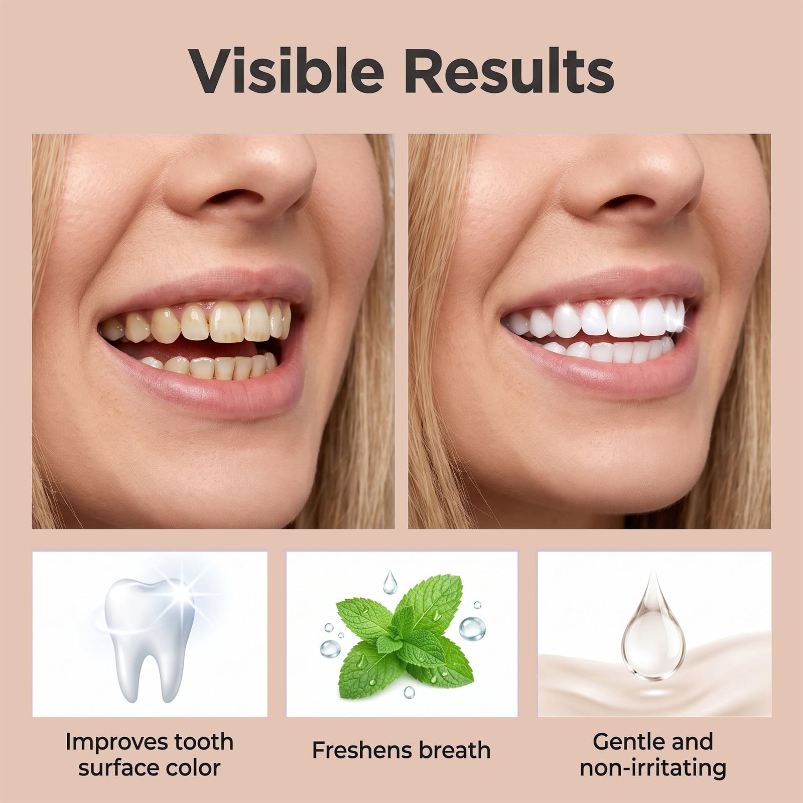 Dentifricio sbiancante e smacchiatore per denti sensibili (5 pezzi) | Dentifricio sbiancante delicato senza fluoruro, delicato sullo smalto e sulle gengive, menta fresca di lunga durata