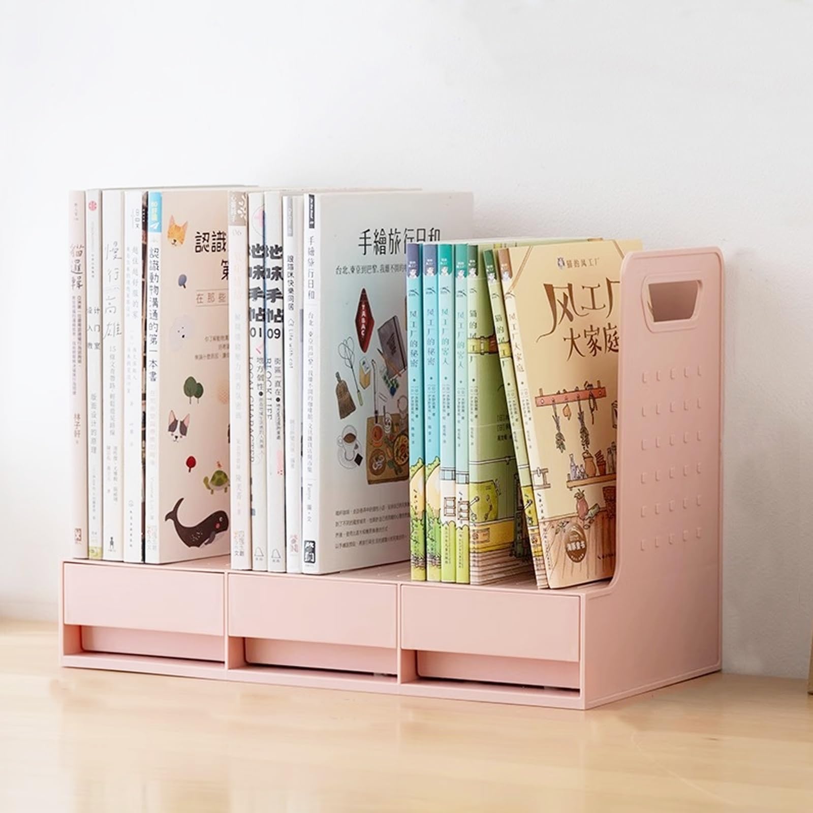 Leggio portapenne cassetto scaffale portaoggetti multifunzionale, scrivania scatola portaoggetti, portapenne da scrivania, porta penne per, cassetto scaffale(Pink)