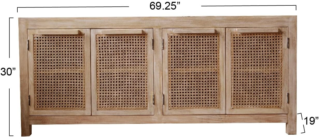 Creative Co-Op Mango Wood 4 Cane Doors Cabinet, Brown