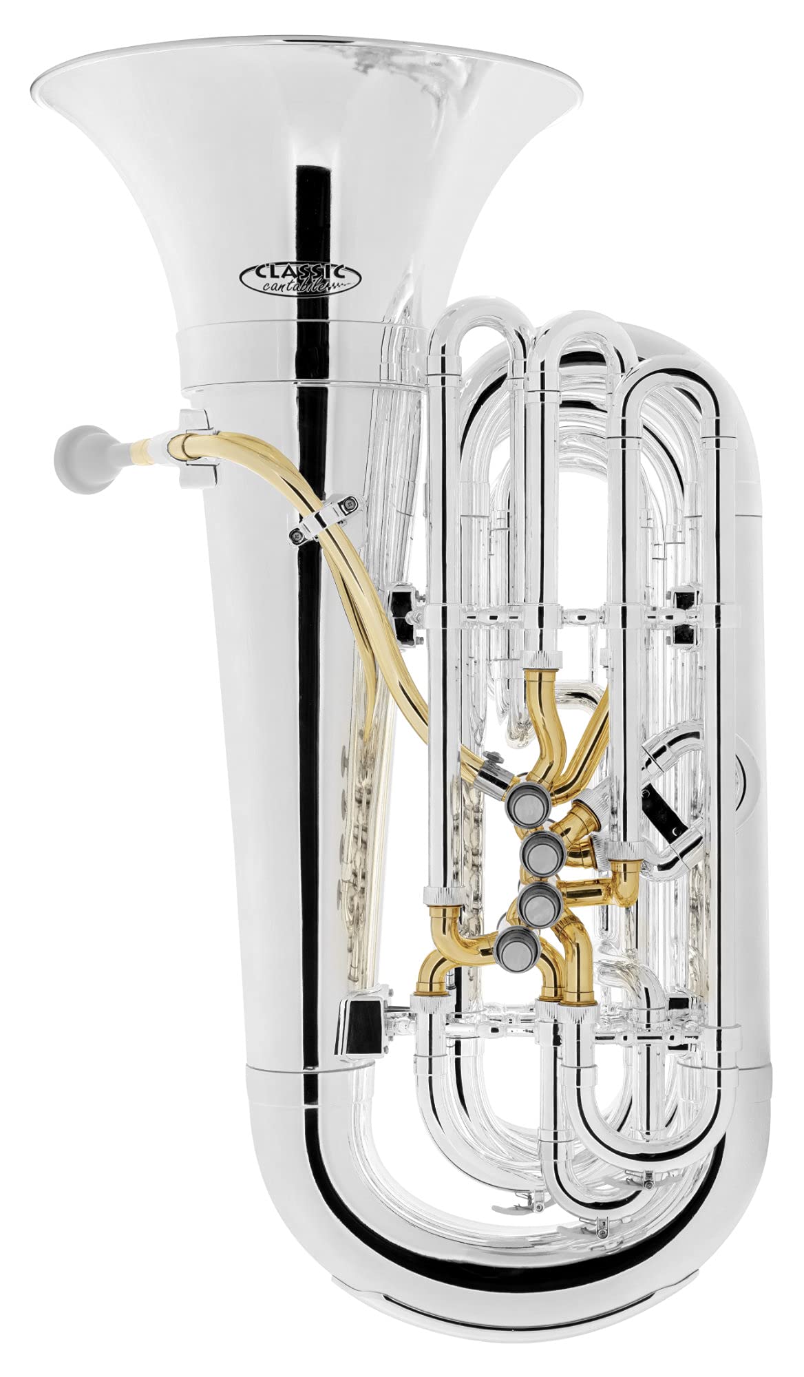 Classic Cantabile MardiBrass Tuba Bb en plastique - Extrêmement légère et très stable - Corps en ABS plastique - Soudure et mécanisme en laiton - avec housse & embouchure - Couleur : argent