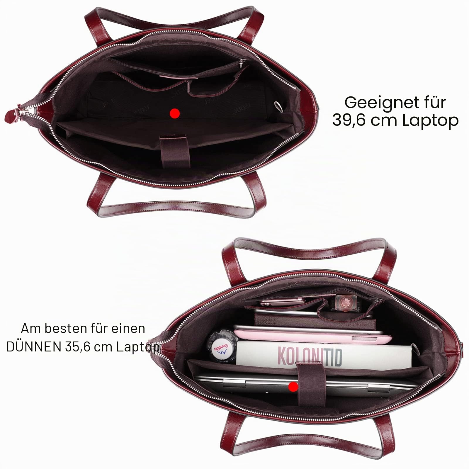 S-ZONE Damen Schultertasche 15,6 Inch Laptoptasche Große Leder Shopper Arbeitstasche Umhängetasche Handtasche mit Gepolstertem Laptopfach