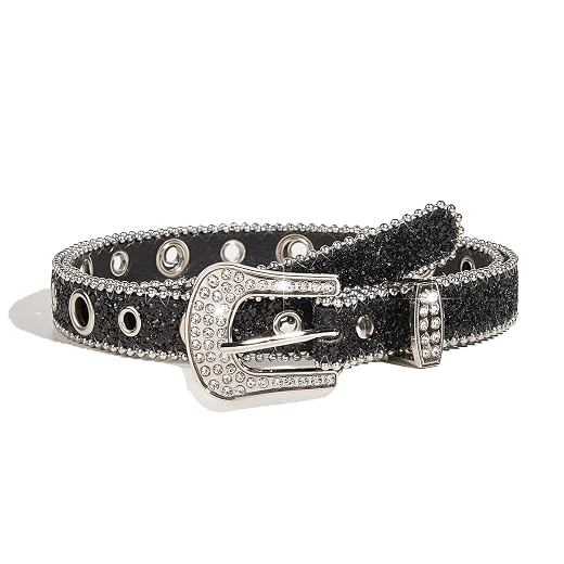 Women Men Rhinestone Belt Western Cowgirl Cowboy Bling Studded Leather Belt for Jeans Pants (suit for waist 27-39")