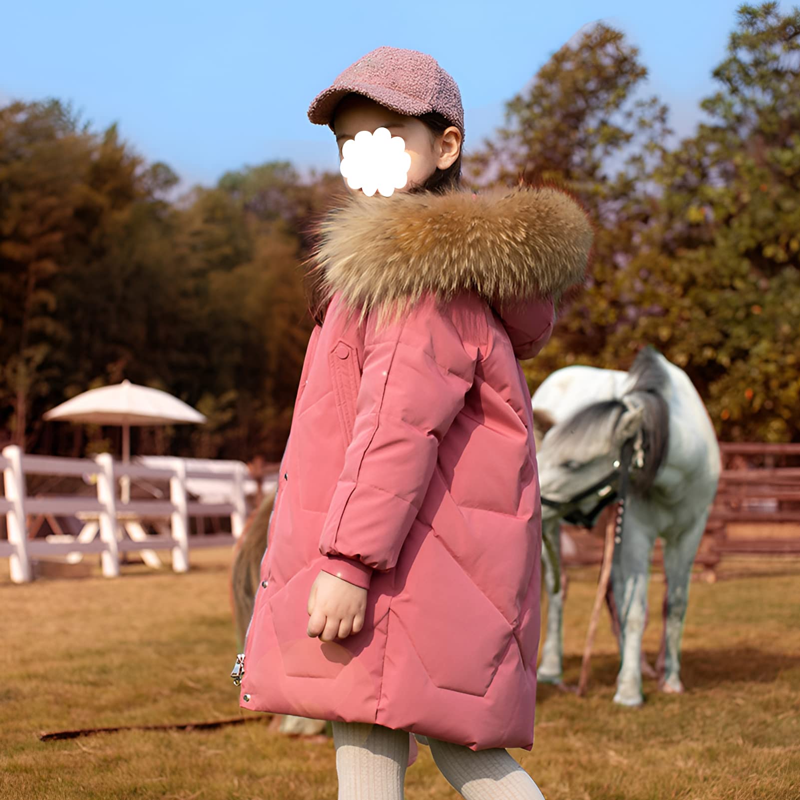 amropi Abrigo para Niña Invierno Chaqueta con Pelo Capucha Plumas Caliente Ropa por 5-13 años