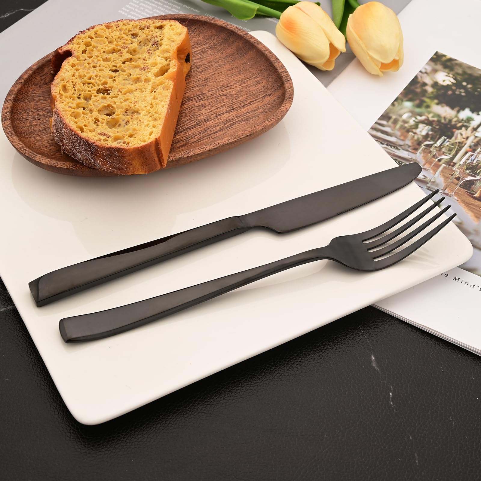 snplowum 8-Piece Dinner Knife, Serrated 18/10 Stainless Steel Steak Knife, Mirror Black Heavy Table Knife Set Butter Cheese Flatware Knives ?9-inch, Set of 8