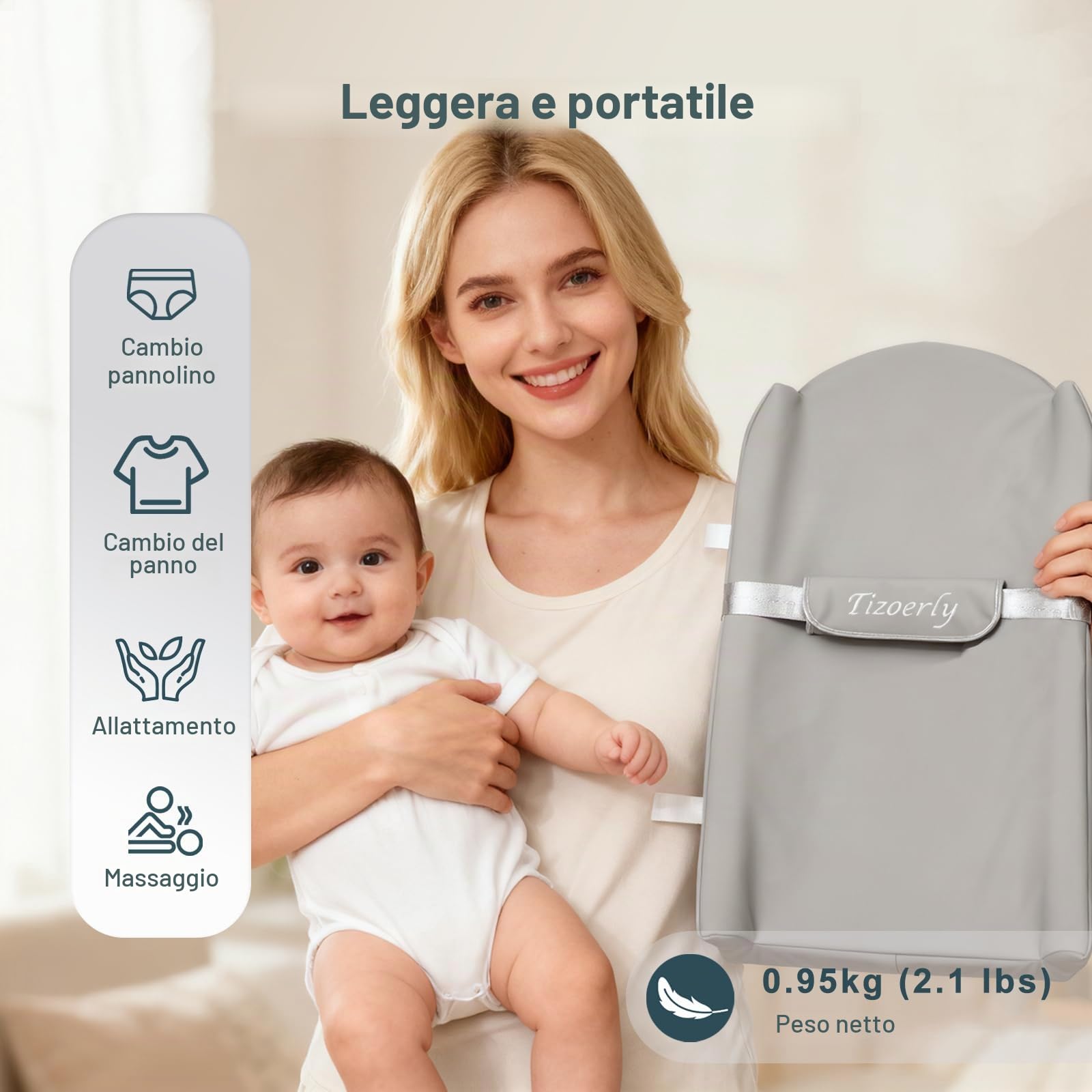 Fasciatoio per bambini, portatile, con cintura di sicurezza, morbido, antiscivolo, impermeabile, lavabile, leggero, facile da pulire, per il cambio pannolino in viaggio, grigio