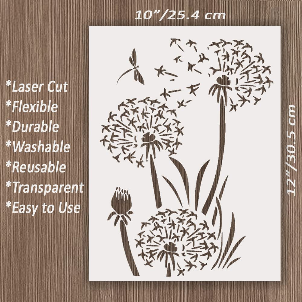 Amazon.com : Large Dandelion Stencil - Flower Stencils for Painting on Wood - Stencils for Crafts Reusable on Canvas, Paper, Furniture, Fabric – Pattern Floral Wall Stencil Template (10x12 inch) : Arts, Crafts & Sewing