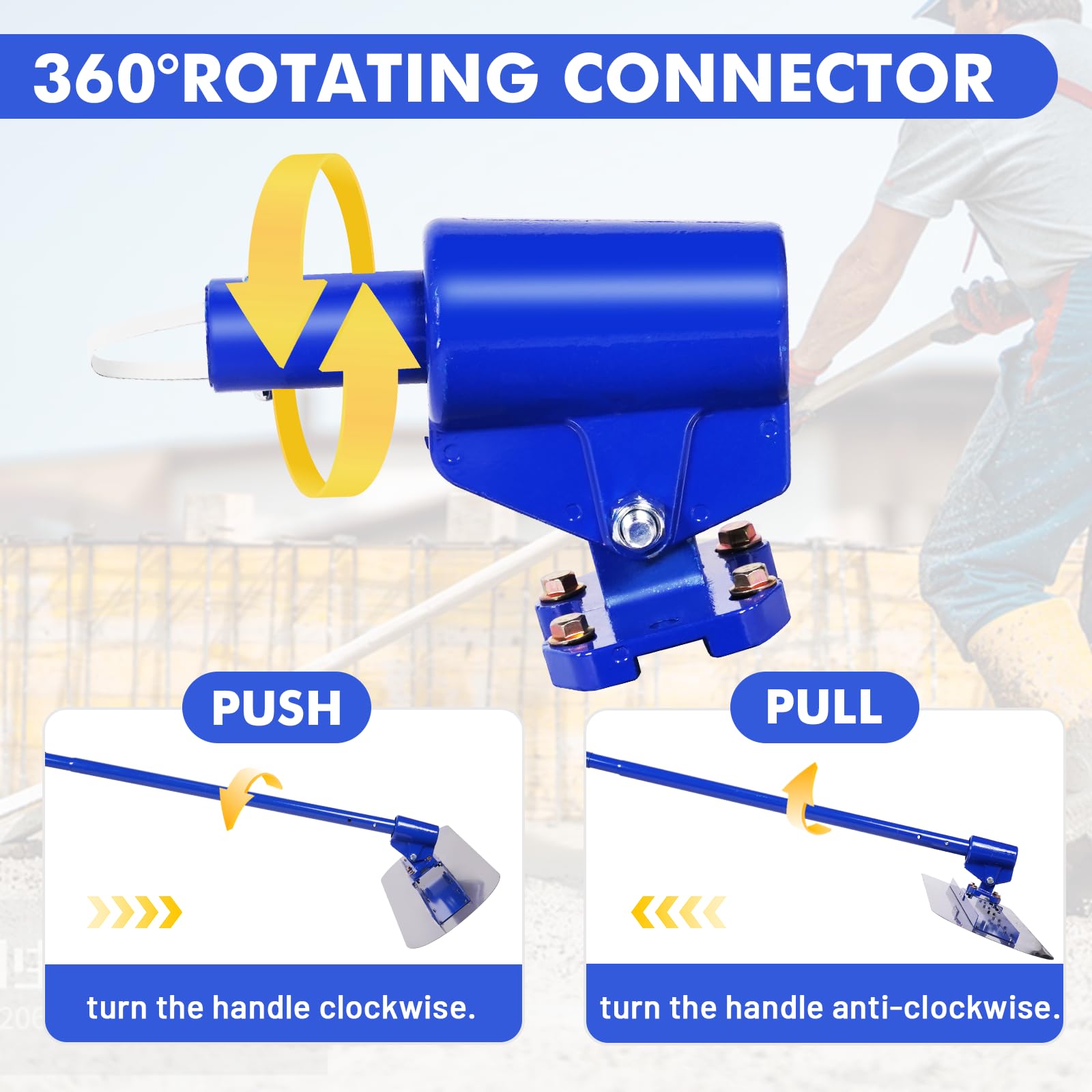 YJINGRUI Piastra per calcestruzzo 120 x 30 cm, distributore di cemento con manico 4 x 1,15 m, per la posa di pavimenti in cemento e cemento, kit Bull Float Concrete (blu)