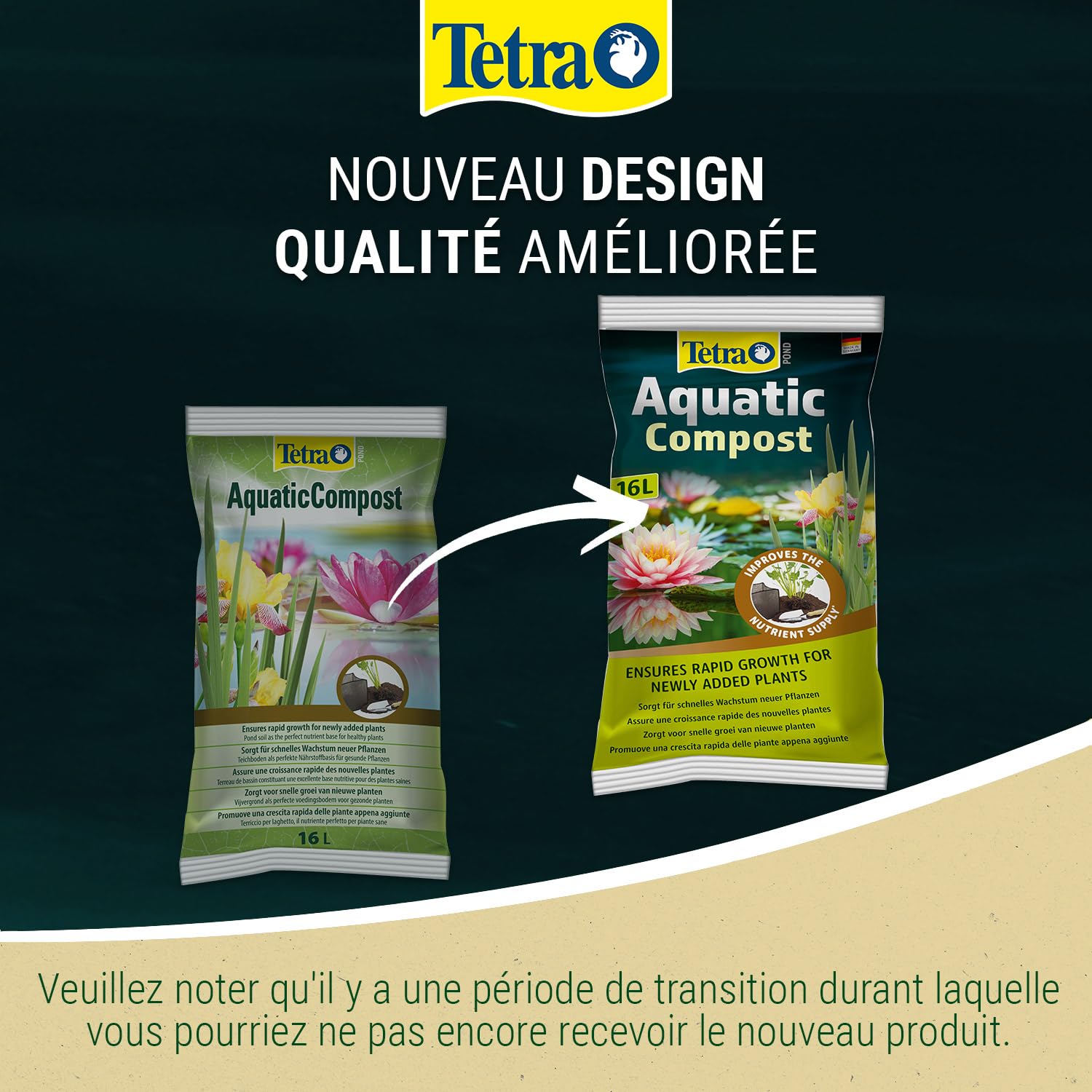 Tetra Pond AquaticCompost - Engrais, Terreau pour Fond de Bassin – Nutriments pour Plantes de Bassin de Jardin et d’Ornement - Favorise la Croissance des Plantes – 16 L