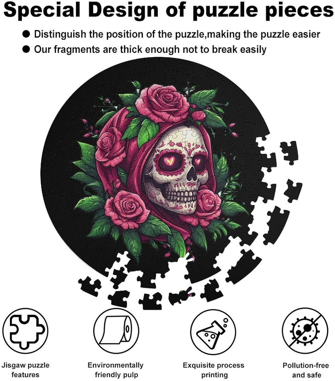 Floral Skull Rose Flowers Wooden Puzzles Irregular Animal Shaped Jigsaw Puzzle Fun Family Game 195 PCS