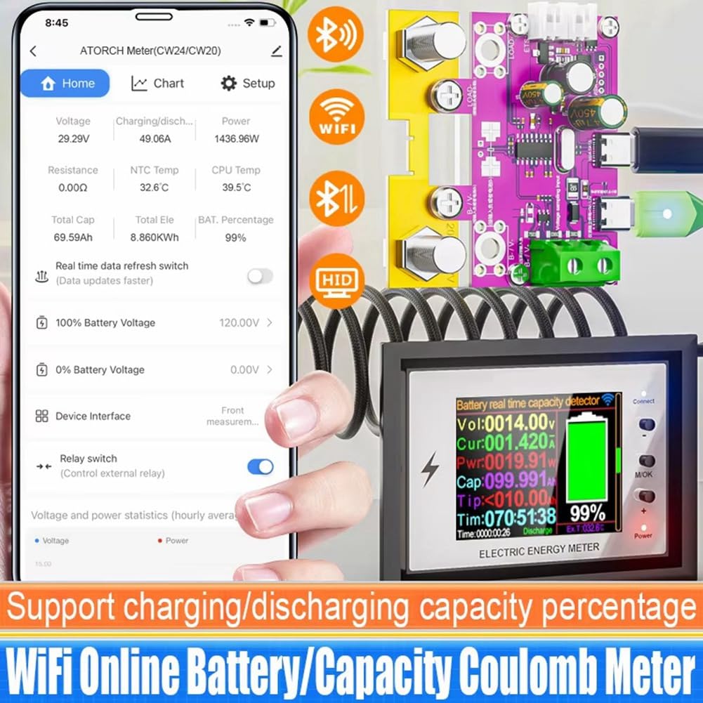 Batteriemonitor für Lithiumbatterien-Kapazitätstester DC 0-420V Tuya WiFi Digitalanzeigespannungsstrom Coulomb Messgerät 500A
