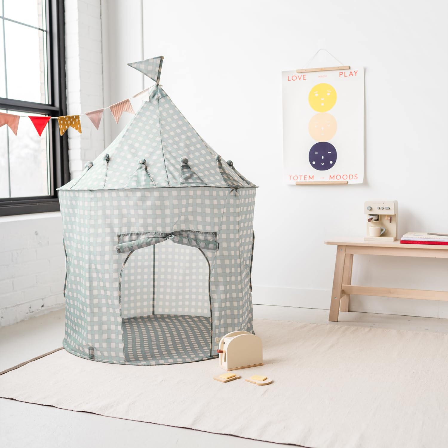 3 Sprouts, Tenda da Gioco per Bambini, Realizzata in Poliestere Riciclato, Ideale per Giocare in Cameretta e in Sala Giochi, Colore Gingham Blu, 100x100x135 cm