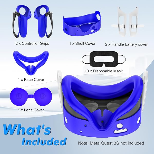 Tyasoleil VR Silicone Case Compatible with Meta/Oculus Quest 3S, VR Accessory Set, Include Controller Grip Leather Cover, VR Shell Cover, Face Cover, Lens Cover & 10PCS Disposable Eye Cover - 5
