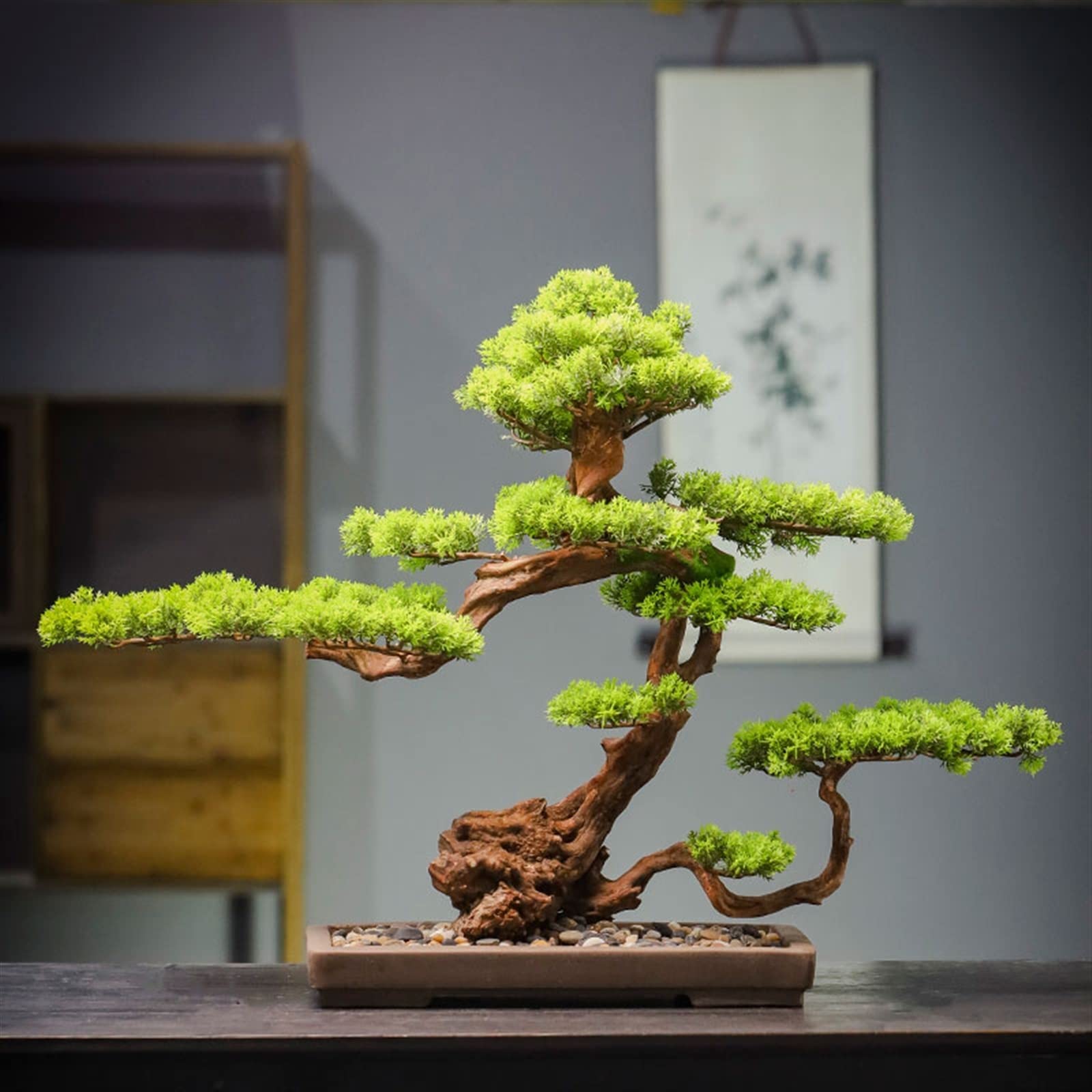 Alberi artificiali, cipressi, pino, bonsai, bonsai artificiale, albero di pino accogliente, finto vaso da scrivania, 60 cm di simulazione, pianta in vaso, decorazione decorativa per la casa