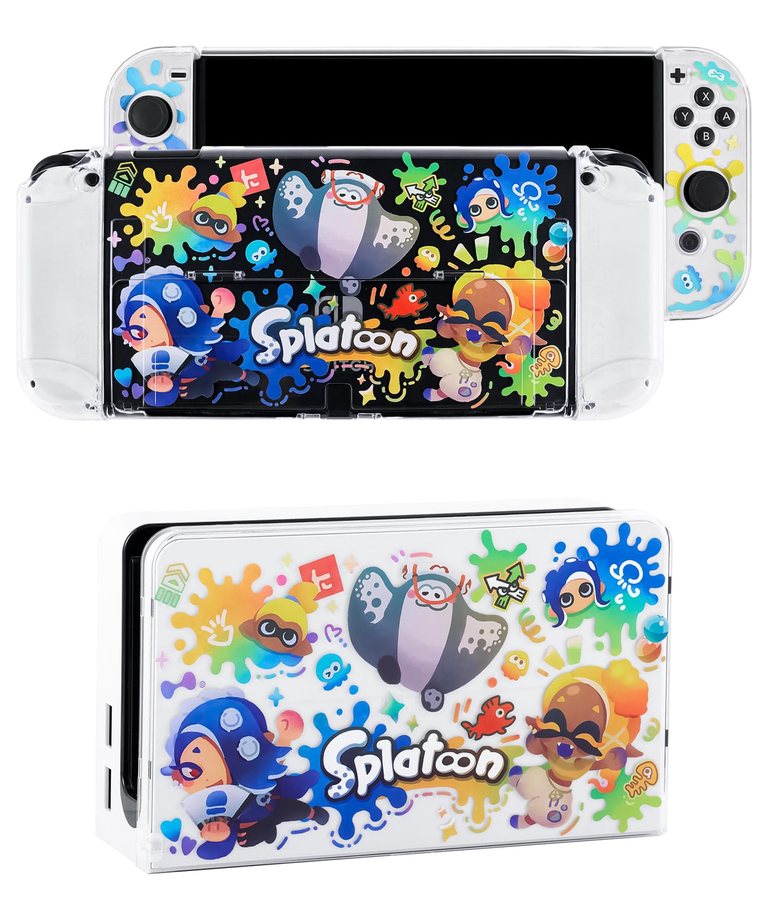 PAWSWORLD Protective Case Set Cute for Nintendo Switch OLED Protective Case & Switch OLED Dock Cover Hard Panel Shell, Switch OLED Protective Cover Case Anti-Scratch Dock Sleeve Case - Deep Cut