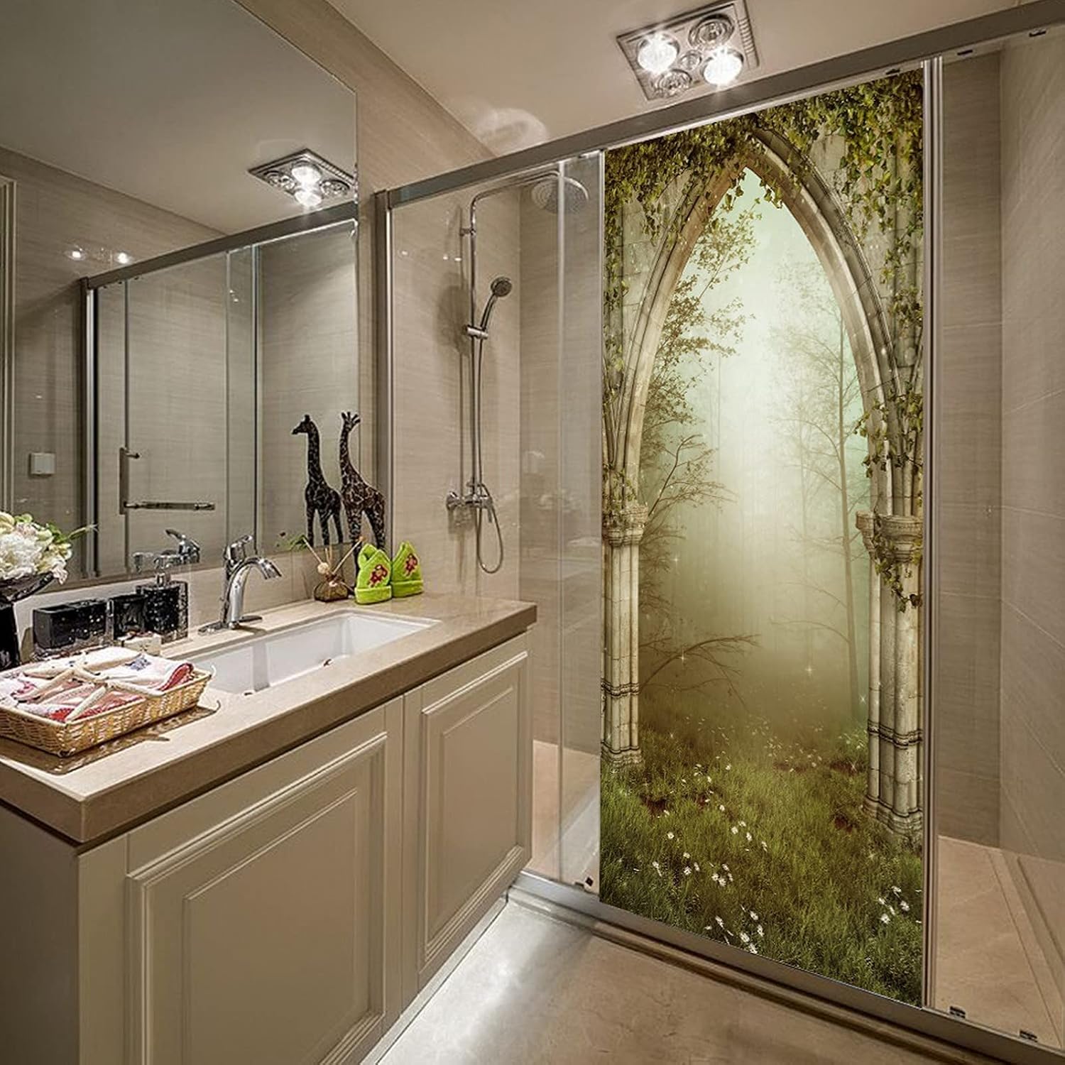 A.Monamour 3D Door Stickers for Interior Doors Old Gothic Ruins Arch with Ivy Forest Vinyl Waterproof Self Adhesive Door Mural Decals for Bedroom Office Bathroom 85 x 200 cm