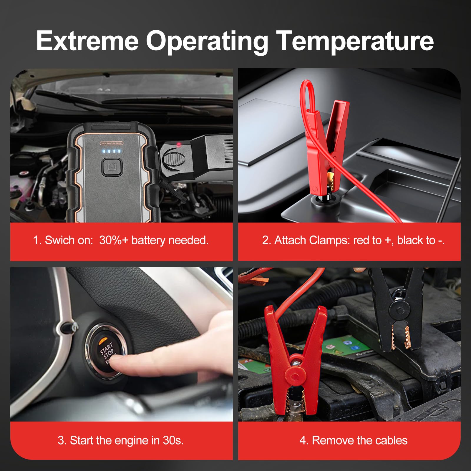 Arrancador de Batería de Coche 7000A, para Gas 8.0L/Diésel 6.0L, 12V Arrancador de Coche Portátil con Carga Rápida USB y Pinzas para Batería, Funciona en Frío Extremo, para Auto, Moto, Bote, Camping