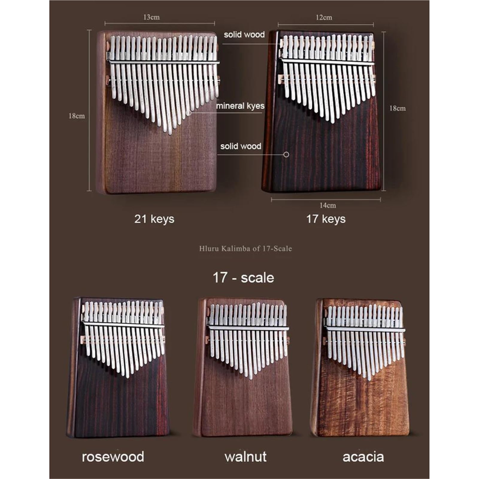 Profesjonalne 17 Klawiszy Kalimba Z Otworem Poniżej Drewna Akacjowego Z Palisandru Dla Początkujących Instrumentów Muzycznych Fortepian Profesjonalny Instrument(Rosewood)
