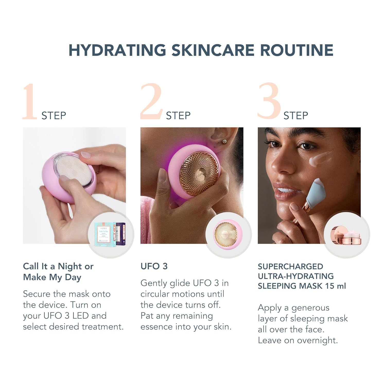FOREO Hyper Hydra UFO 3 Bundle - Face Moisturiser Device + 14 UFO Activated Masks + Hydrating Night Mask,0.5 Oz - Thermo & Cryo Treatmen - Skin Care