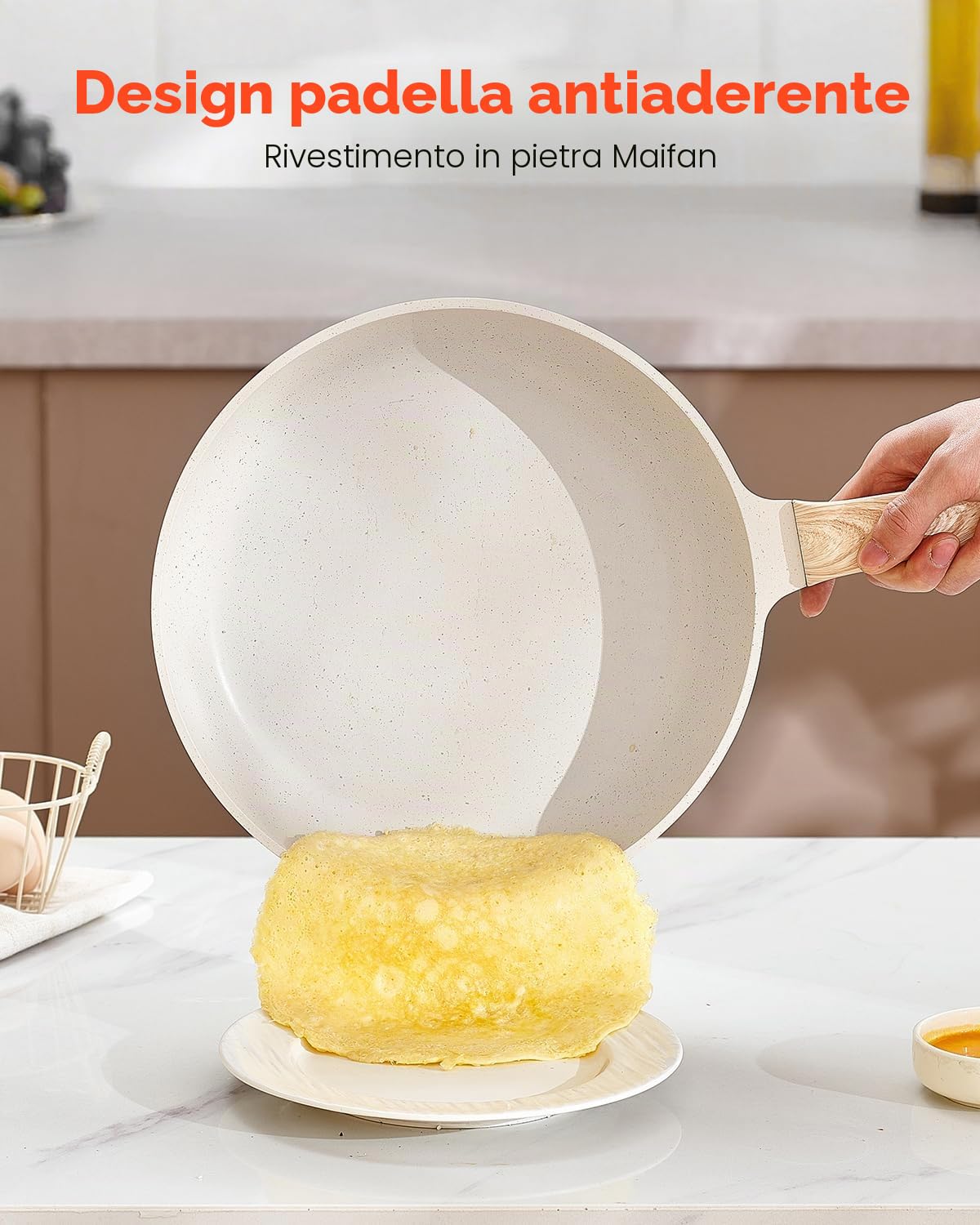 VEVOR Set di Pentole, Padelle Antiaderenti in Granito con Manico, Set di Pentole a Induzione da Cucina per Camper, con Frittura, Coperchi in Vetro Temperato, Bianco 19 Pezzi