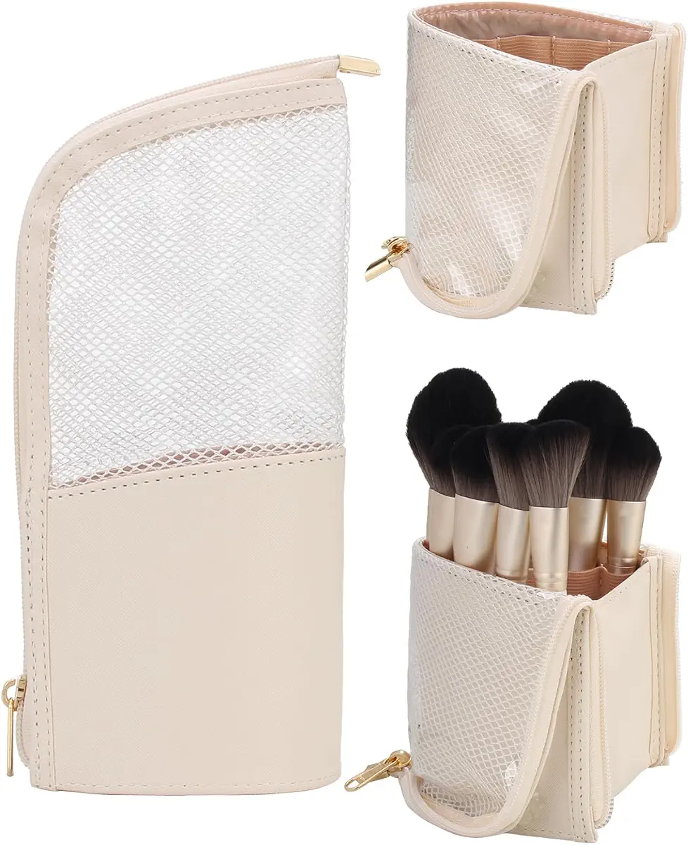 MONSTINA Makeup Brush Organzier Bag,High Capacity Portable Stand-Up Makeup Brush Holder,Professional Artist Makeup Brush Sets Case Waterproof Dust-proof Makeup Brush Cup