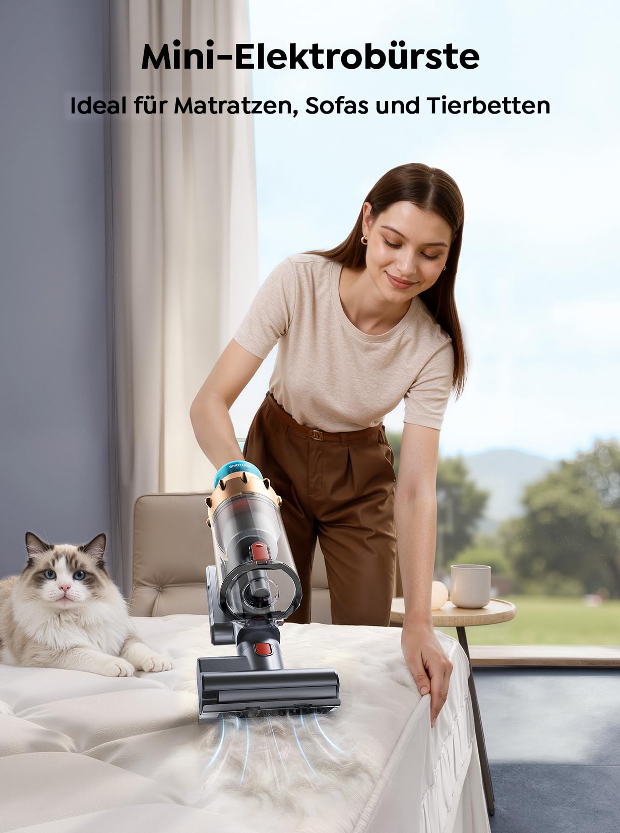 SMOTURE Akku Staubsauger 50000Pa/600W/65Min, Staubsauger Kabellos mit Mini-Elektrobürste, 1M Schlauch, Aromafunktion, Touchscreen,Anti-Tangle-Bürste,Selbststehend für Tierhaare/Teppiche/Hartböden/Auto