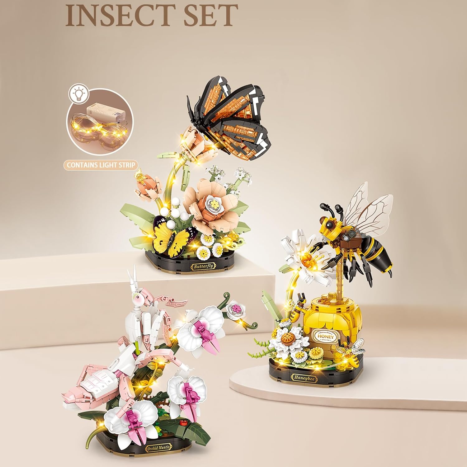 MEIEST Insect Flower Building Blocks Set,Colorful Construction Building Bricks Toy with a Science Popularization Card,Creative Home Decoration (Orchid Mantis)