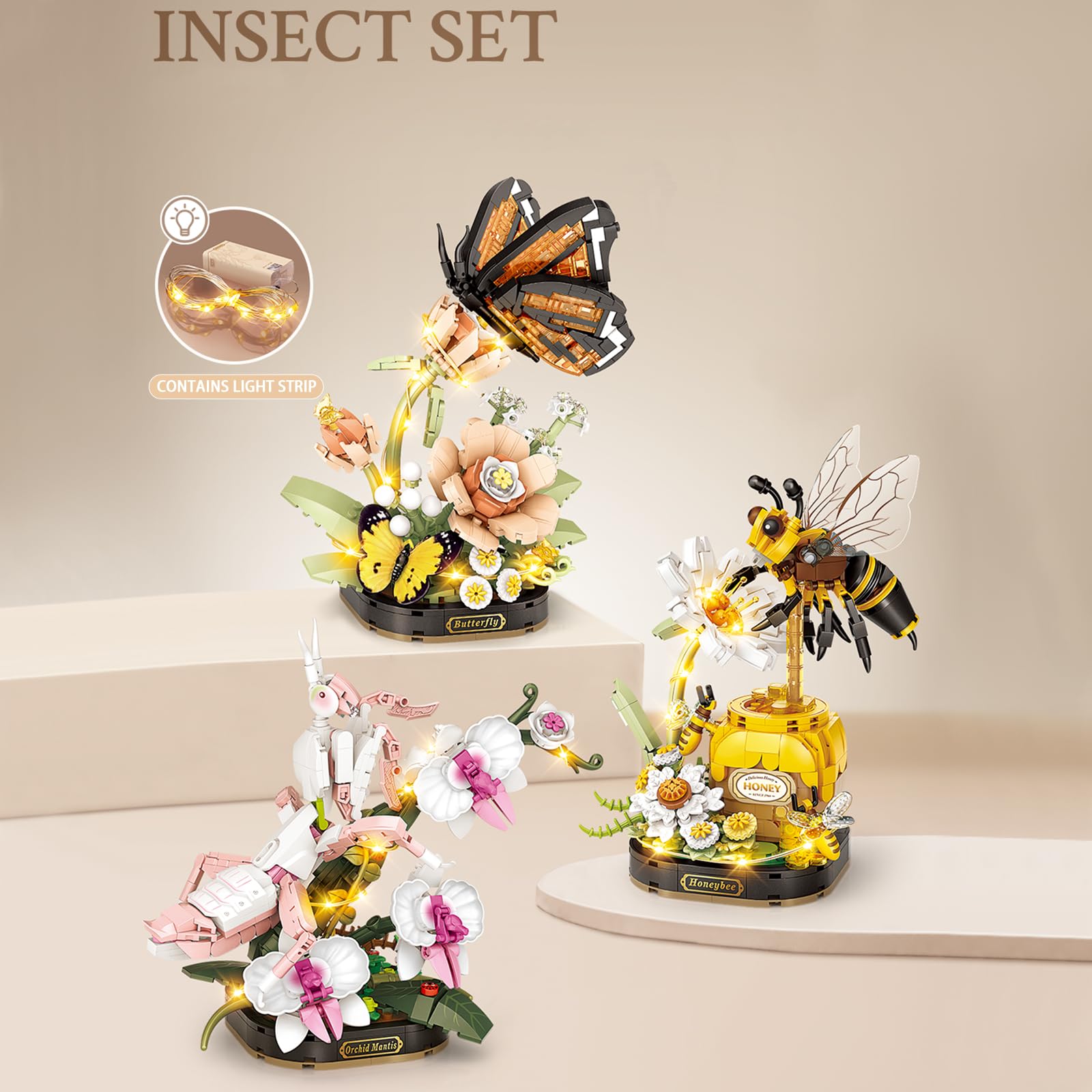 MEIEST Insect Flower Building Blocks Set,Colorful Construction Building Bricks Toy with a Science Popularization Card,Creative Home Decoration (Honeybee) - Image 3