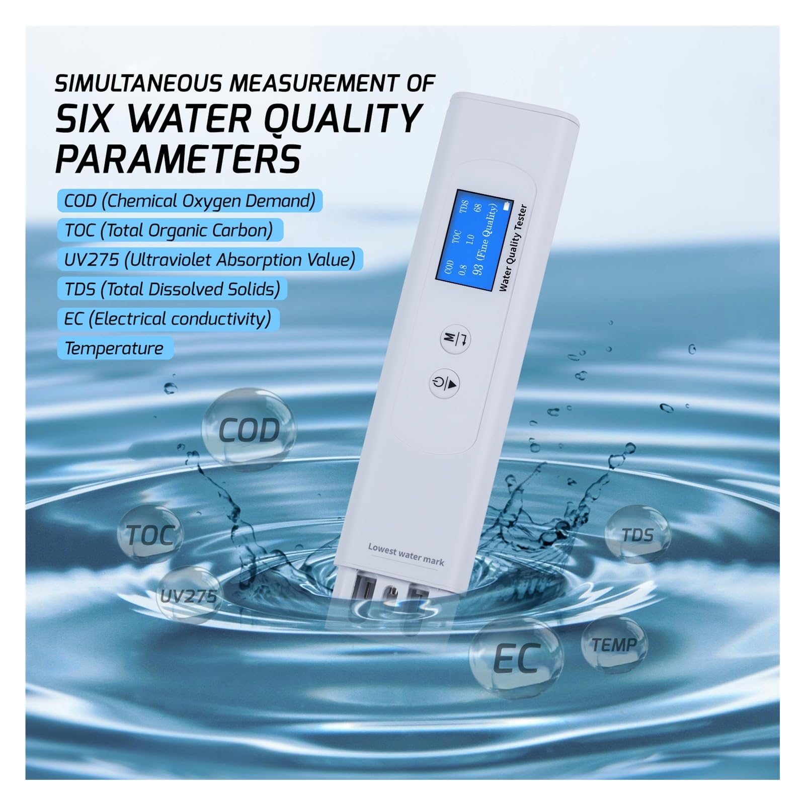 Medidor de TDS 6 en 1, TOC UV275, EC, DQO, medidor temperatura, comprobador digital calidad del agua,Análisis de calidad instantáneo