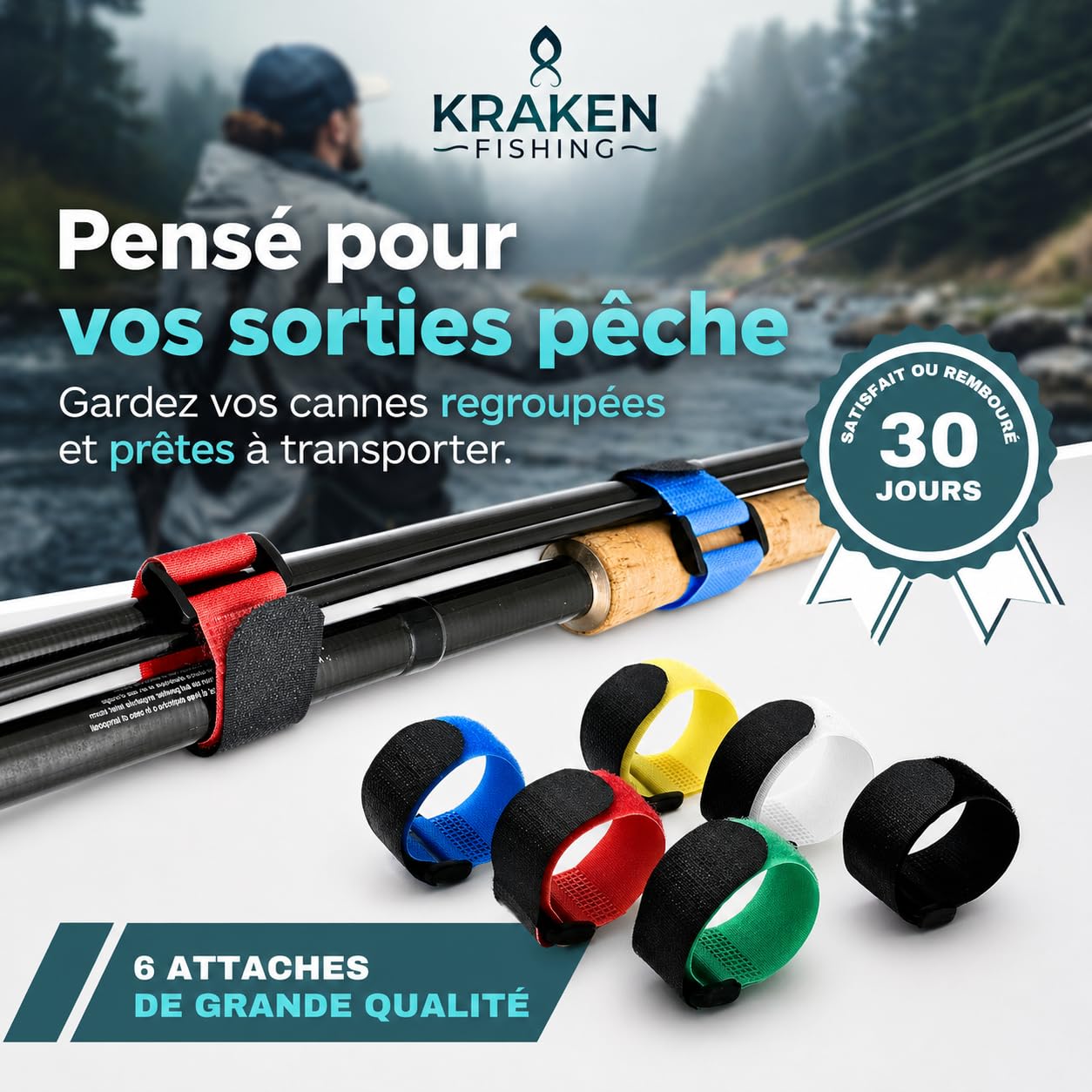 Scratch pour Canne à pêche [Lot de 6], idéal pour maintenir vos brins de cannes ensemble. Grâce à nos scratchs vous pouvez transporter et stocker vos cannes a peche en toute sécurité.