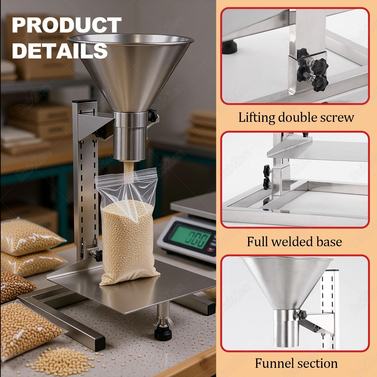 Embudo De Llenado De Acero Inoxidable, Capacidad De Carga De 50 Kg, Soporte Pesado para Uso Industrial Versátil, Ajustable con Plataforma De Elevación 12cm
