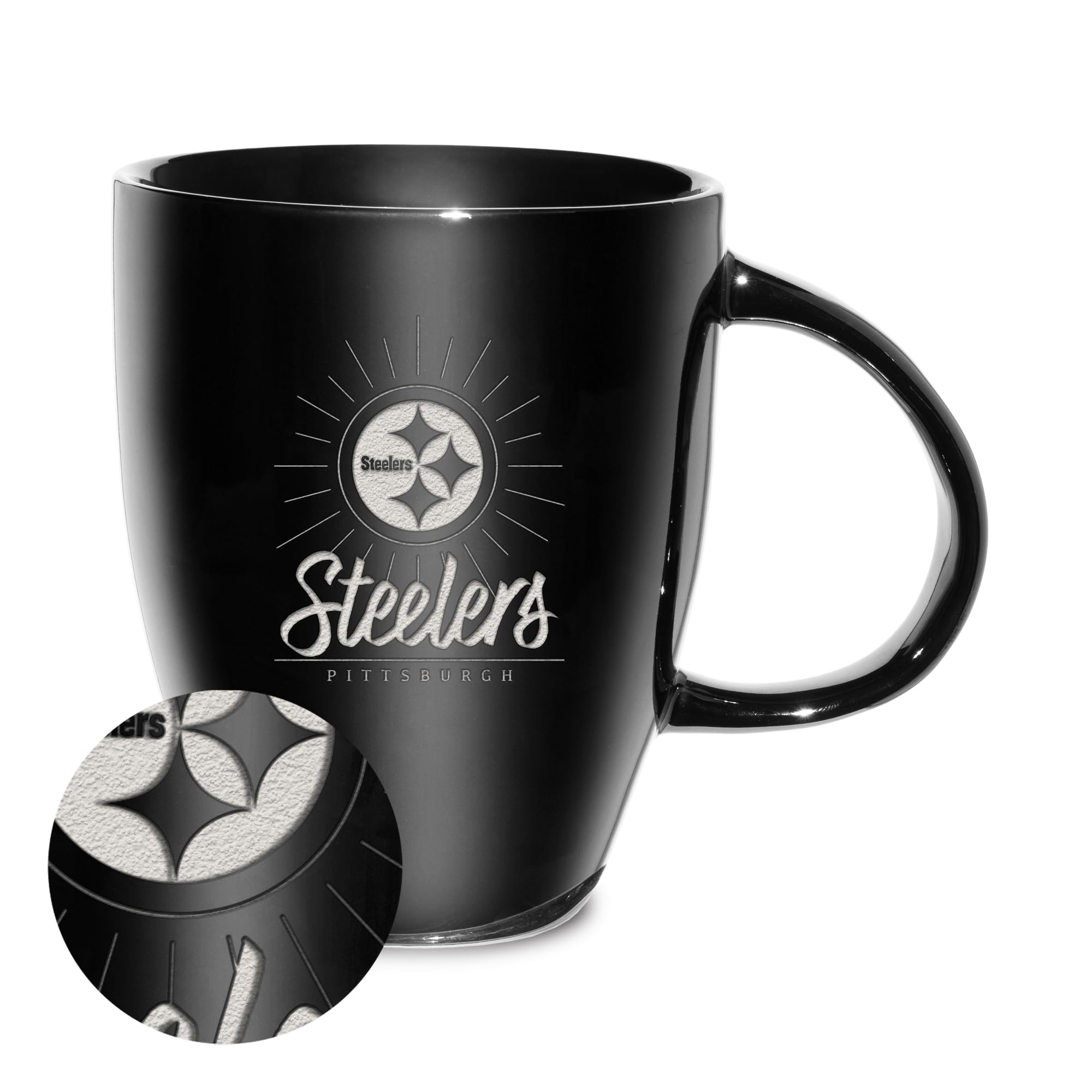 Rico Industries NFL Football Sunburst 18oz Laser Engraved Ceramic Lustre Mug