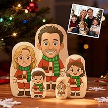 Personalized Face Nesting Dolls with Photo Customize Family Russian Nesting Doll Set Xmas Costume Matryoshka Dolls Custom for Grandma/Grandpa/Mom/Dad (Style1)