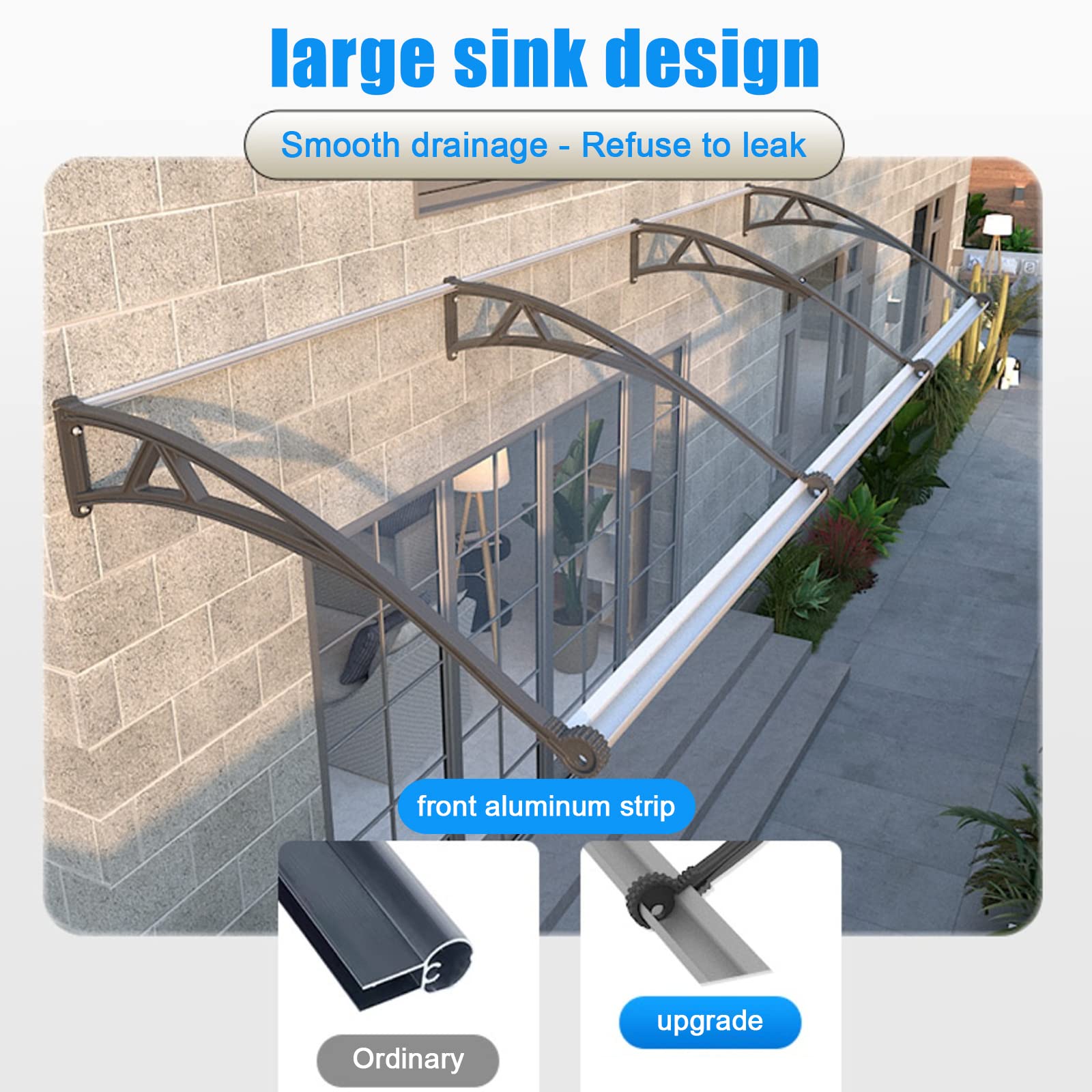 Toldo para ventana de casa con fregadero grande, toldo para puerta delantera de balcón de patio, toldo para puerta de ventana curva, 60/80/100/120 cm, protección UV para techo, refugio protector contr